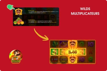 Wild Multipliers dans 3 Super Hot Chillies - wilds avec multiplicateurs progressifs sur la grille
